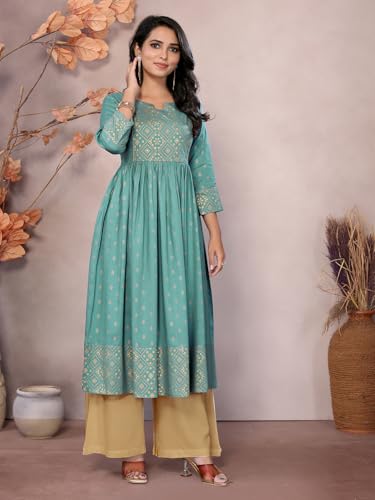 Image of rangita Women Rayon Regular Fit Calf Length Printed Anarkali Kurti | Kurta