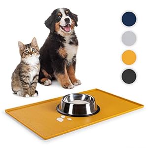 Everanimals – rutschfeste Napfunterlage Hund Katzen mit erhöhtem Außenrand – Silikonmatte Fressnapf-Unterlage, Hundenapf Unterlage, 50x30cm, gelb