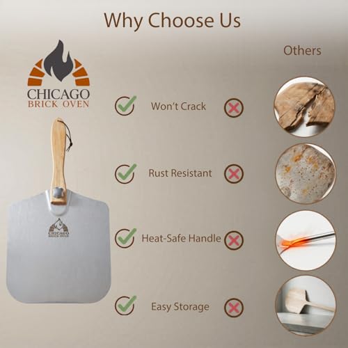 Image of Chicago Brick Oven Aluminum Pizza Peel 12 inch x 14 inch with Foldable Wooden Handle, 25 inch Long Turning Spatula, Pizza Paddle, Pizza Spatula Paddle, Aluminum Metal Pizza Peel 12 Inch, Pizza Accessories