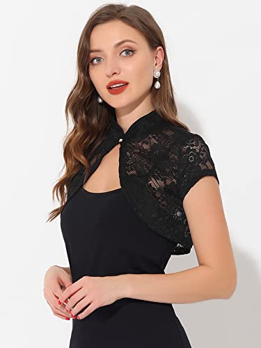 Allegra K Women's Lace Cardigan Stand Collar Short Elegant Shrug Open Front Cropped Bolero Cardigan2