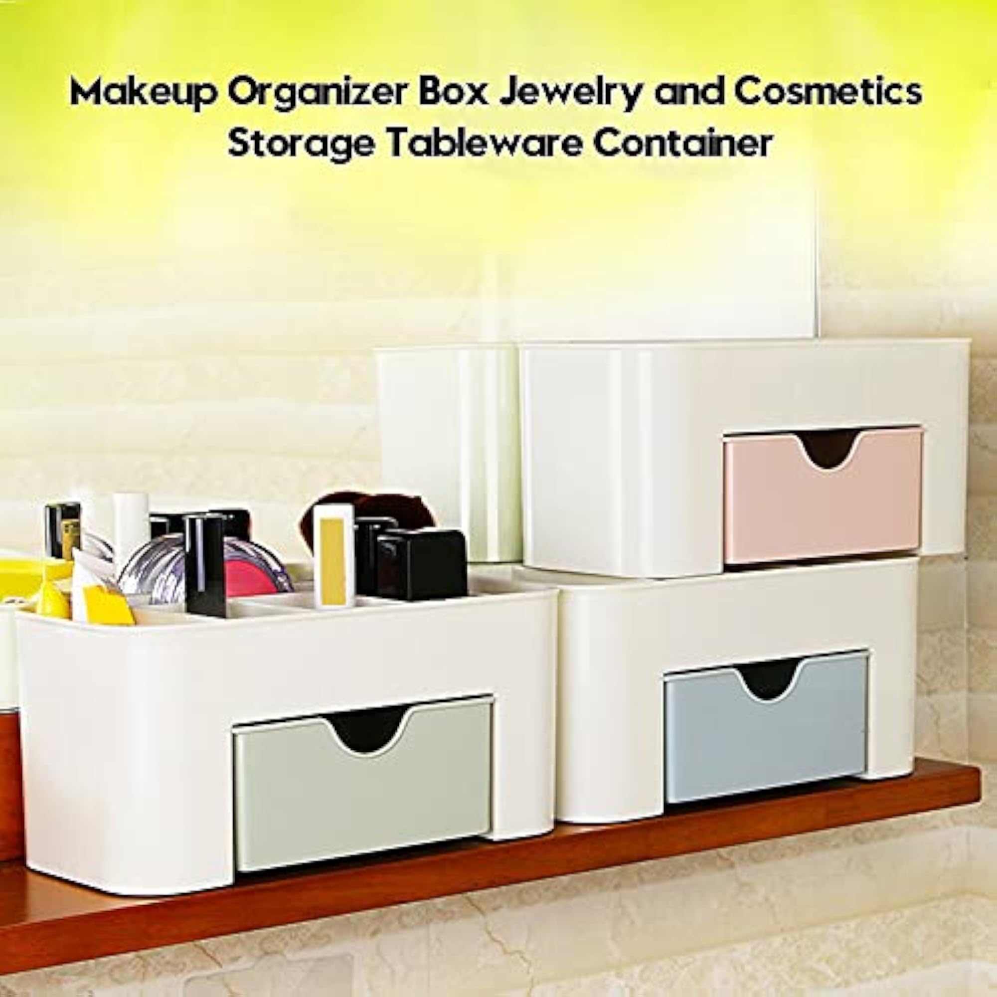 Makeup Organizer Box with Drawers and Lipstick Case