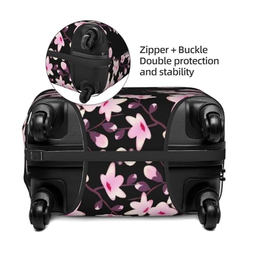 Floral Cherry Blossoms Black Pink Luggage Cover, Protective Washable Suitcase Cover - Travel High Elastic Fibers Suitcase Protector Fits Medium4