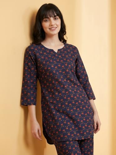 Image of Bee M Pee Designer Trendy Floral Printed Cotton Kurta Coord Sets for Women | Stylish Casual Tunic Kurti Set with Pant for Woman for Office