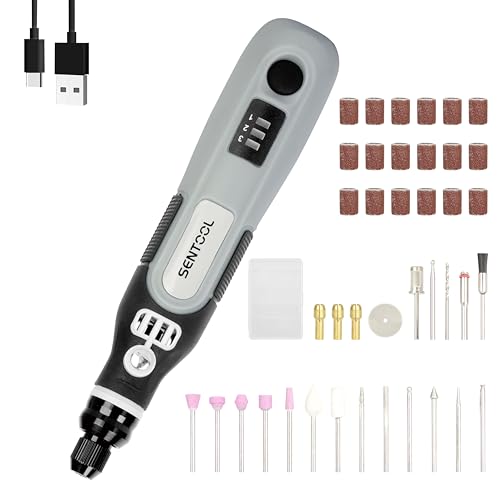 SENTOOL リューター 充電式 ミニルーター ミニ軽量 ルーター 工具 3段階変速 リューター 電動 3.7v USB Type-C 電動やすり 研磨機 小型 軽作業に向け 彫刻/穴あけ/研磨/切断/切削/汚れ落とし ビット40点セット【2025年最新】TRL40