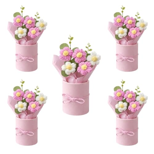 Image of VCR Handmade Pink Crochet Bouquet- Pack of 20 - Hand Woven Knitted Artificial Hand Knitted Bouquet Flower for Office Desk, Table, Car, Bedroom, Wedding & Special Occasions