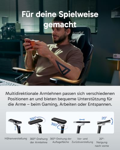 AutoFull M6 Ultra 2.0 Gaming Stuhl mit dynamischer Lordosenstütze, Kühlung und Heizung, Dual-Zonen-Massage, 160° Rückenlehne, Fußstütze… – Ansicht 7