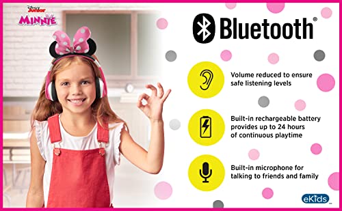 Image of Minnie Mouse Bluetooth Headphones for Kids Wireless Rechargeable Kid Friendly Sound (Minnie Mouse)