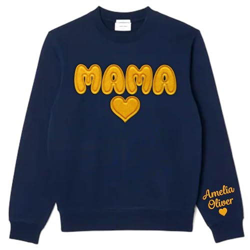 Custom Felt Text Embroidered Mama Sweatshirt - Heart Design - Customize Text on Sleeve - Gifts for Mama, Grandma, Mother, Dog Mom, New Mom, Birthday, Christmas
