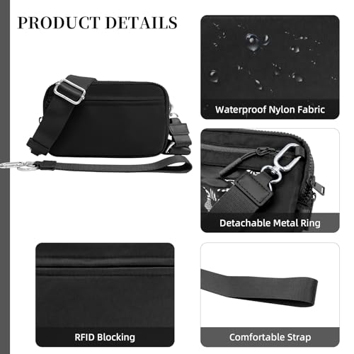 Wristlet Wallets for Women Checkered Wallet Small Crossbody Bag Nylon Quilted Purse Credit Card Holder with 4 Zipper4