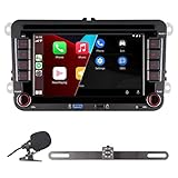 Doppel-DIN-Autoradio kompatibel mit Carplay/Android Auto für 7 Zoll mit Bluetooth-Anrufen/FM/AM-Radio/USB/EQ, Rückfahrkamera Auto für VW Golf 5 6 Passat Jetta Caddy EOS T5 Tiguan Touran CC Polo