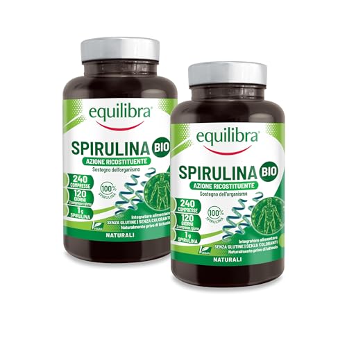 Equilibra, Spirulina Bio, 100% Alga Spirulina, 1000mg per Dose, 480 Compresse Vegan per 8 Mesi, Azione Ricostituente e di Sostegno per l'Organismo, Senza Additivi