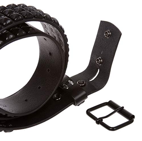 Three Row of Punk Rock Star Metal Black Studded Leather Belt4