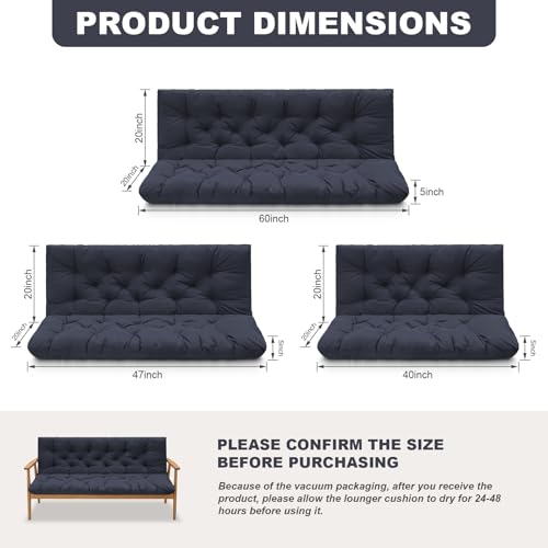 GPQAWER Porch Swing Cushions,Outdoor Cushions 3 Seater Replacement with Backrest, Waterproof Thickened Bench Cushion with Ties for Porch, Patio,Outdoor, Backyard and Garden (Navy Blue 40 * 40 in) by GPQAWER - Image 2