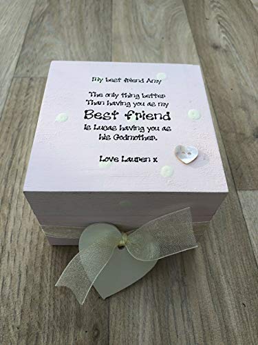 Boîte personnalisée Shabby Chic spéciale Marraine/Meilleure Amie. Boîte à Bijoux pour Parrain/Marraine, Cadeau de baptême ou Anniversaire