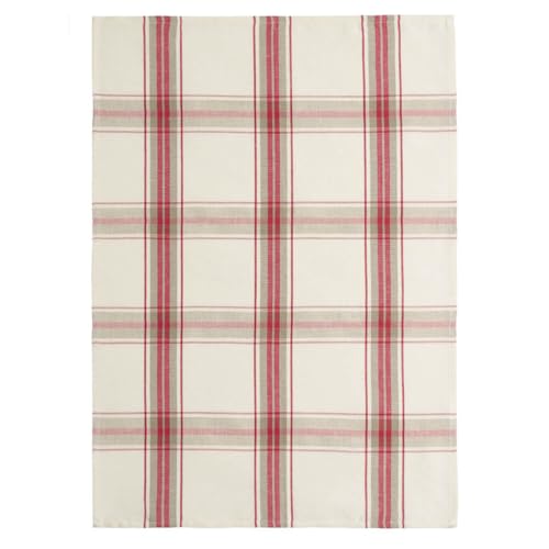 Coucke French Cotton and Linen Towel, Red Plaid, 20-Inches by