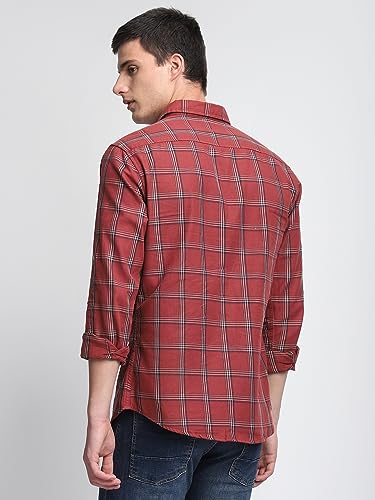 Image of Dennis Lingo Men's Khaki Cotton Casual Shirt, Full Sleeve Slim Fit Spread Collar