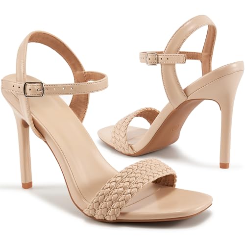 Ablanczoom Womens High Heels Ankle Strap Stilettos Braided Open Toe Dressy Sandals for Wedding