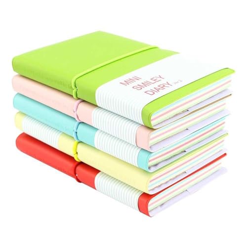 Mini Smiley Notebook, CASKIE Smile-Design Diary/Journal with Rubber Band, One of The Most Fashionable Memo Pads with Imitation-Leather Cover