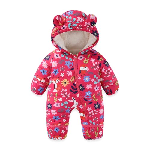 JiAmy Baby Snowsuit Baby Printed Winter Clothes With Flod-Over Girl Boy Hooded Outfits Jumpsuit Coat