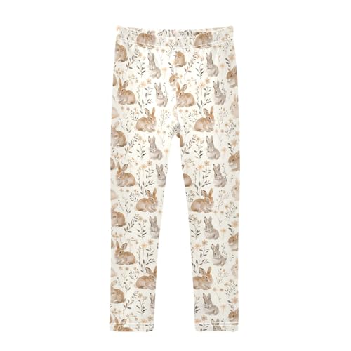 Flowers Rabbits Bunny Girls Leggings Kids Yoga Pants Athletic Tights Pants 4-10 Years