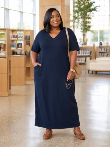 Image of PinkPatty Women's Oversize V Neck Short Sleeve Maxi Dress with Pockets