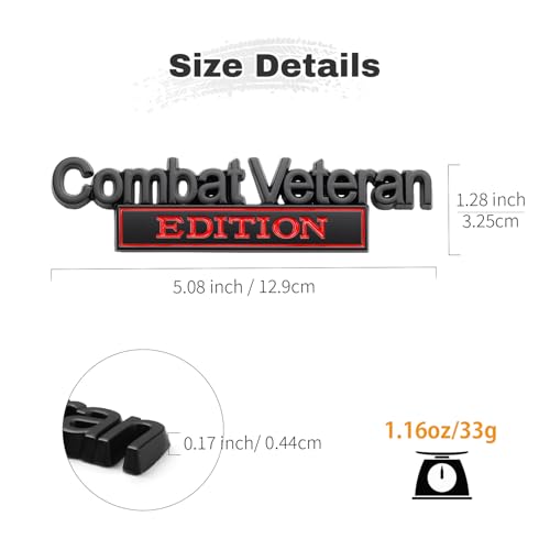 Image of Car Emblem for Combats Veteran Edition with 2 Adhesives, 3D Badge Decal for Trucks, Metal Stickers Replacement Compatible with Universal Vehicle, Veteran Gifts for Men (Black & Red)