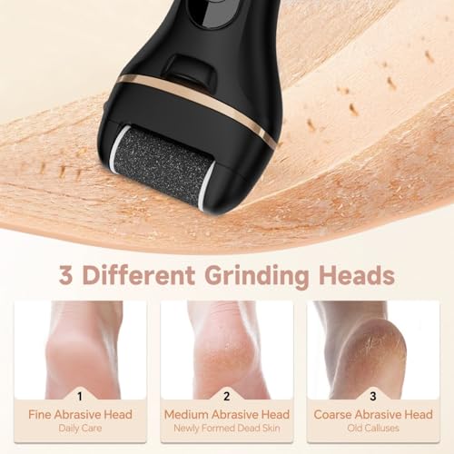 Image of Electric Callus Remover for Feet with 3 Rollers, Waterproof Electric Foot Callus Remover, Rechargeable Portable Foot Scrubber, Professional Pedicure Tools, Foot Care for Dry /Dead Skin, 2 Speed, Black