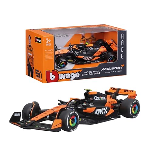 Bburago - McLaren MCL38 Lando Norris #4 2024 - Modellino Realistico Auto in Scala 1:43, Guidata da Lando Norris, Licenza Ufficiale MCLaren, EtĂ consigliata 3+ Anni