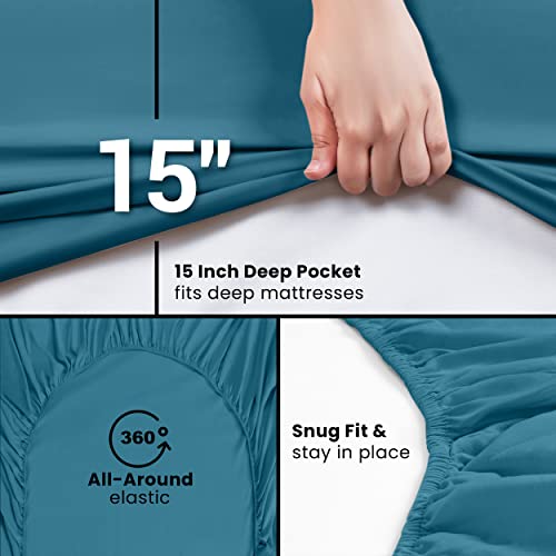 Image of Utopia Bedding Queen Fitted Sheet - Bottom Sheet - Deep Pocket - Soft Microfiber - Shrinkage and Fade Resistant - Easy Care -1 Fitted Sheet Only (Denim Blue)