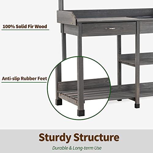 MCombo Potting Bench, Outdoor Garden Potting Table with Dry Sink, Drawer, Storage Shelves, Natural Wooden Work Station for Patio, Backyard and Porch 0458 (Grey) - Thumbnail 3