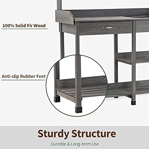 MCombo Potting Bench, Outdoor Garden Potting Table with Dry Sink, Drawer, Storage Shelves, Natural Wooden Work Station for Patio, Backyard and Porch 0458 (Grey) MCombo Potting Bench Outdoor Garden Potting Table with Dry Sink Drawer Storage Shelves Natural Wooden Work Station for Patio Backyard and Porch 0458 Grey