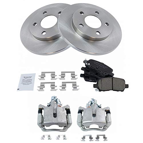 Image of TRQ Rear Ceramic Brake Pad and Rotor Set Includes Calipers | For 11-13 Chevrolet Impala 14-16 Chevrolet Impala Limited 06-08 Pontiac Grand Prix Base Model with Standard Suspension