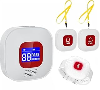 Salvavita Anziani, Pulsante Salvavita Anziani WiFi, App Tuya Smart/Smart Life per Ricevere Notifiche da Remoto (Supporto solo 2.4GHz Wi-Fi), 1 Ricevitore + 2 Pulsante+1 Bracciale