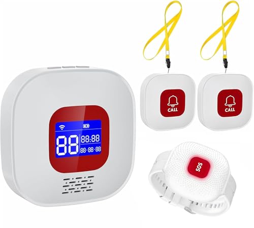 Boton Emergencia Ancianos, WiFi Alarma Personal, 1 Receptor 1 Pulsera 2 Botones de Pánico SOS, Compatible con Tuya Smart/Smart Life App (Sólo Soporta Wi-Fi 2.4GHz)