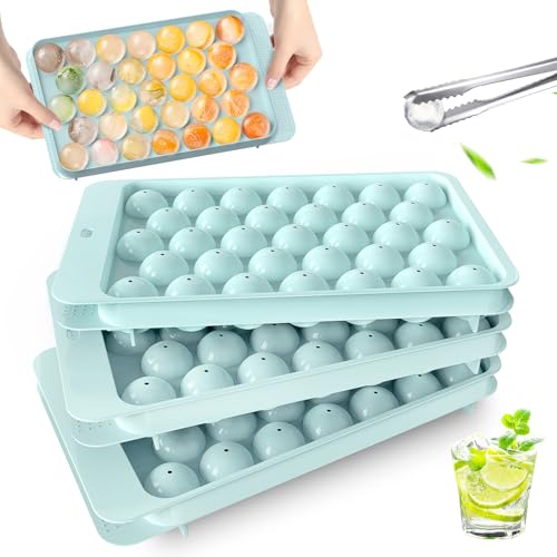 VEHHE Ice Cube Tray, 3 Pack Round Ice Cube Mold for Freezer with Lid, 1.1IN*99PCS Circle Ice Ball Maker Mold, BPA Free Sphere Ice Cube Mold for Cocktail Whiskey Tea Coffee(Blue)