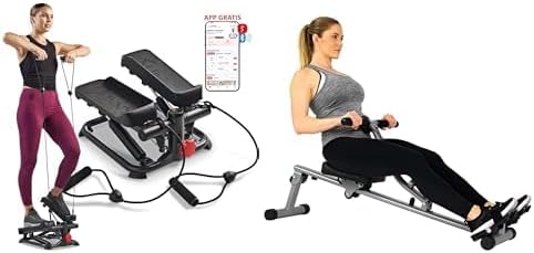 Sunny Health and Fitness Total Body Smart 2-in-1 Stepper Machine w/Resistance Bands + Sunny Health & Fitness 12 Adjustable Resistance Rowing Machine Rower w/Digital Monitor