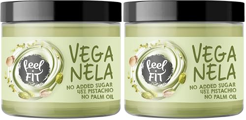 Feel FIT VEGANELA 45% Pistachio, Natural and Vegan Pistachio Cream with No Added Sugar and Palm Oil, 200 g ⟮Pack of 2⟯