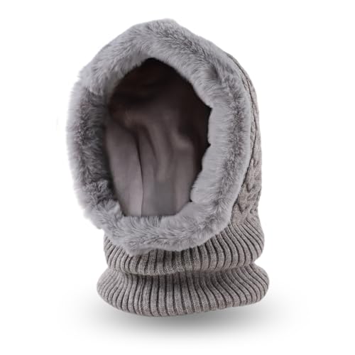 Image of Winter Fleece Balaclava Warm Men Hood Hat Knitted Hooded Scarf for Women Unisex Skull Cap