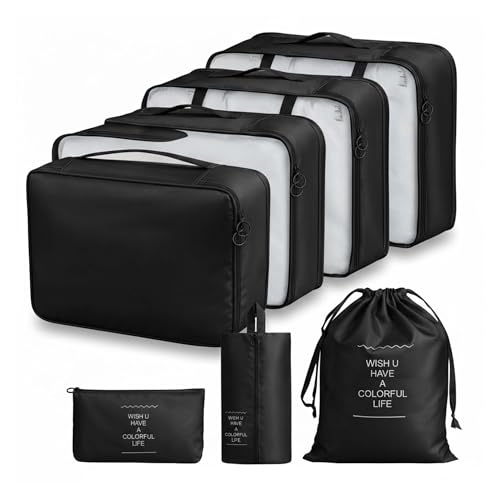 Image of BRAND VILLA 7 Pcs Travel Organizer Set Packing Cubes Luggage Organizer Bags with Shoe Bag, Laundry Pouch & Toiletry Bag for Clothes, Shoes, Accessories, Lightweight Travel Storage for Suitcase (Black)