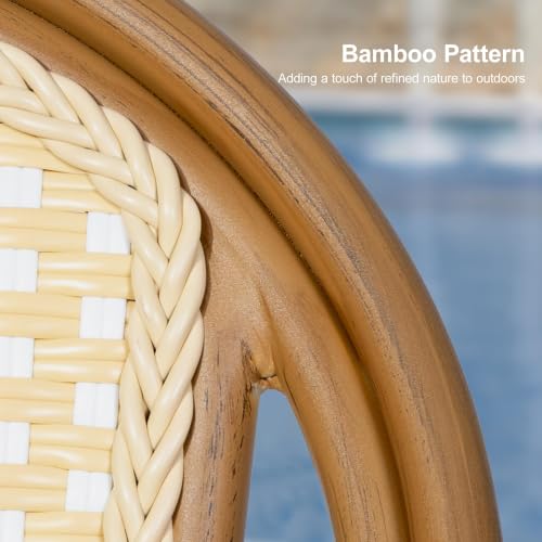 Image of PURPLE LEAF French Wicker Bistro Armchairs Set of 2, Bamboo Finish, Yellow