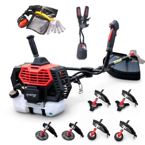 Synergy Desbrozadora Gasolina 65cc 4,9CV 6 en 1 – Motor 2T – 1 Cabezal Automático Reforzado, 1 Cabezal, 2 Discos 3 Puntas y 2 Discos Widia