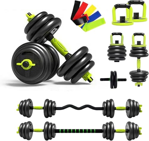 Kingdom Fitness 20kg 6in1 Dumbbells Set Adjustable Weights Dumbbell Weight Lifting Straight and Curl Barbell Kettlebell Push Up Workout Exercise Resistance Bands