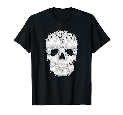 T-shirt divertida de caveira para homem e mulher, amante de bulldog Halloween, Preto, S