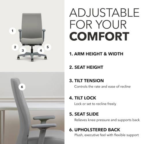 Image of HON Ignition 2.0 Ergonomic Office Chair, Lumbar Support, Desk Chair, Fog