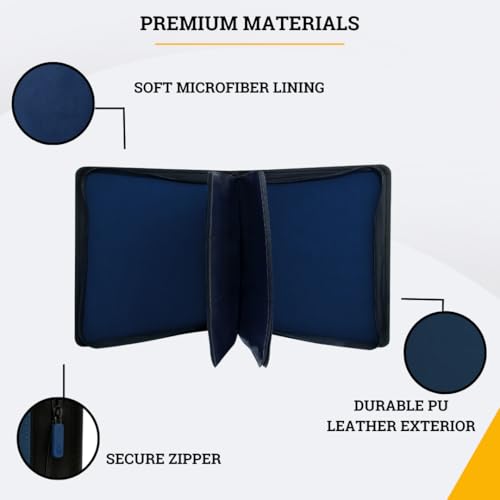 Image of Card Guardian - Toploader 9 Pocket Premium Binder with Zipper for 360 Cards (Black) - Side Loaded Pockets - Compatible with Sports and Trading Cards TCG (Blue)