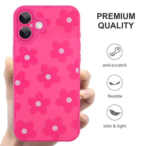 Image of ZIYE for iPhone 16 Case Hot Pink Flower Pattern Phone Case