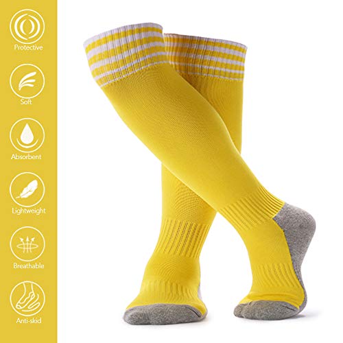 HUIOP O futebol respirável do miúdo golpeia peúgas altas dos meninos das peúgas do tubo sobre peúgas