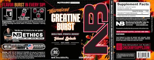 NutraBio Creatine Burst – Micronized Creatine Monohydrate Powder – 300 G – Muscle Growth, Reduce Soreness – Faster Recovery Time – 60 Servings Island Splash - Image 3