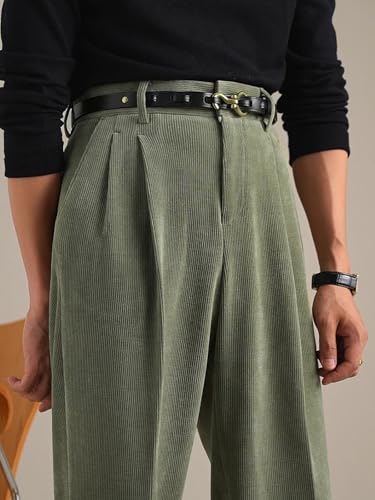 Mens Corduroy Pants Vintage Casual Straight Leg Classic Fit Pleated Dress Pants2