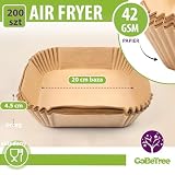 GoBeTree 200 Papier Do Frytkownicy Beztłuszczowej Kwadratowy 20-24,5 cm. Nieprzywierający Air Fryer Papier Cosori 5,5L 6L Cecotec Philips Ninja Bez BPA Perforowany Jednorazowy Do Piekarnika
